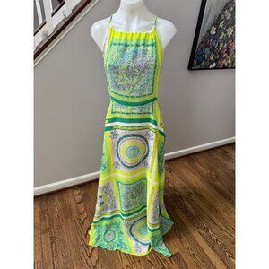 NWT Robertson + Rodeo Mixology Laura Halter Cross Strap Maxi Dress Neon Size S
